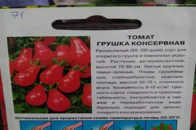 Томат Грушка консервная: характеристика и описание сорта, отзывы тех кто сажал помидоры об их урожайности, фото семян